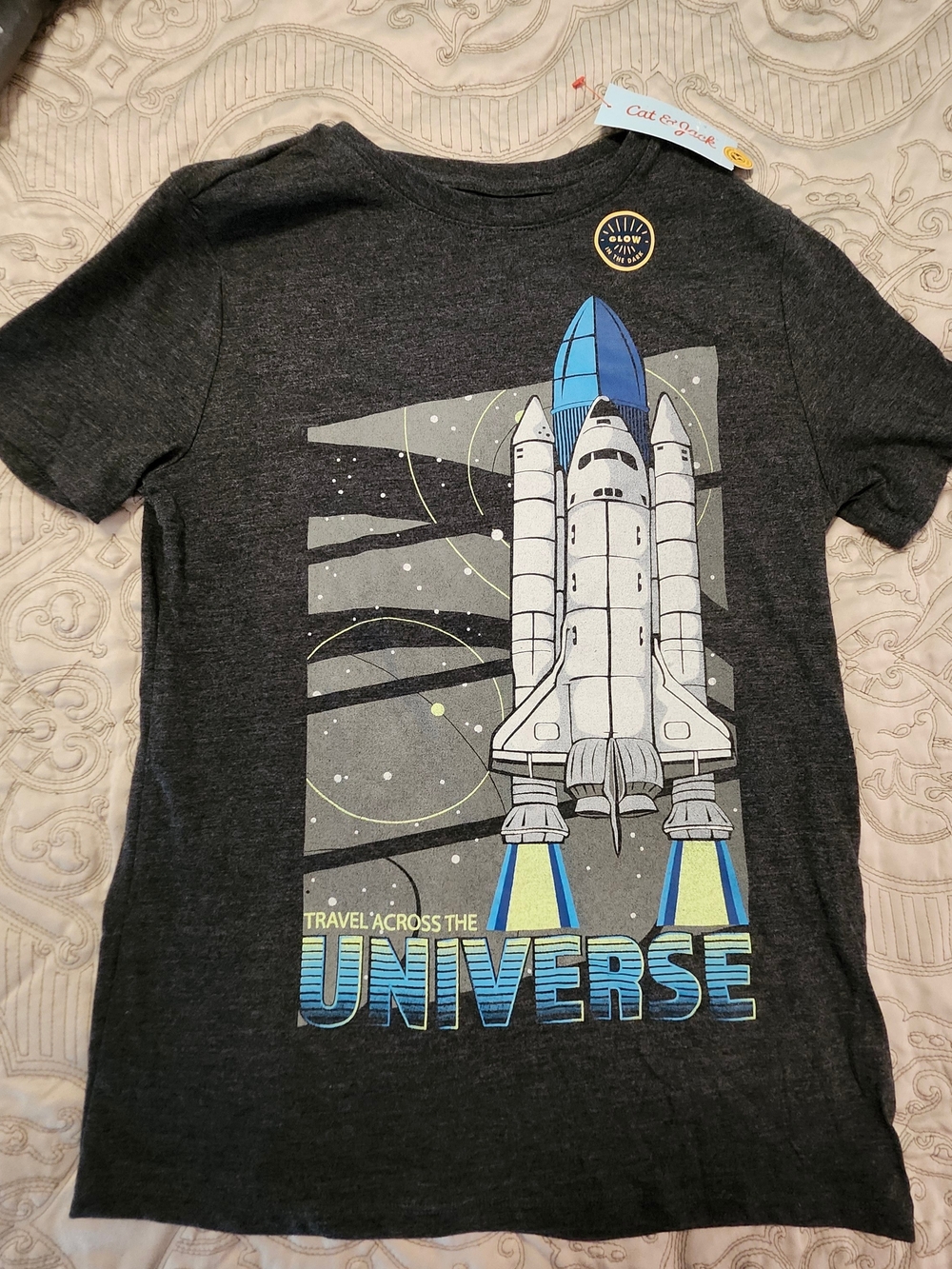 Cat & Jack Charcoal Rocket Tee with Blue Accents Glow In The Dark - Boys 14